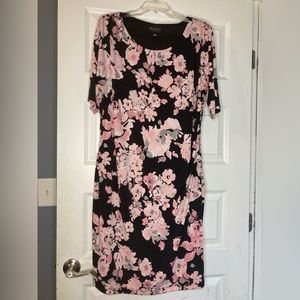 Connected Apparel Pink Floral Half Length Sleeve Midi Dress